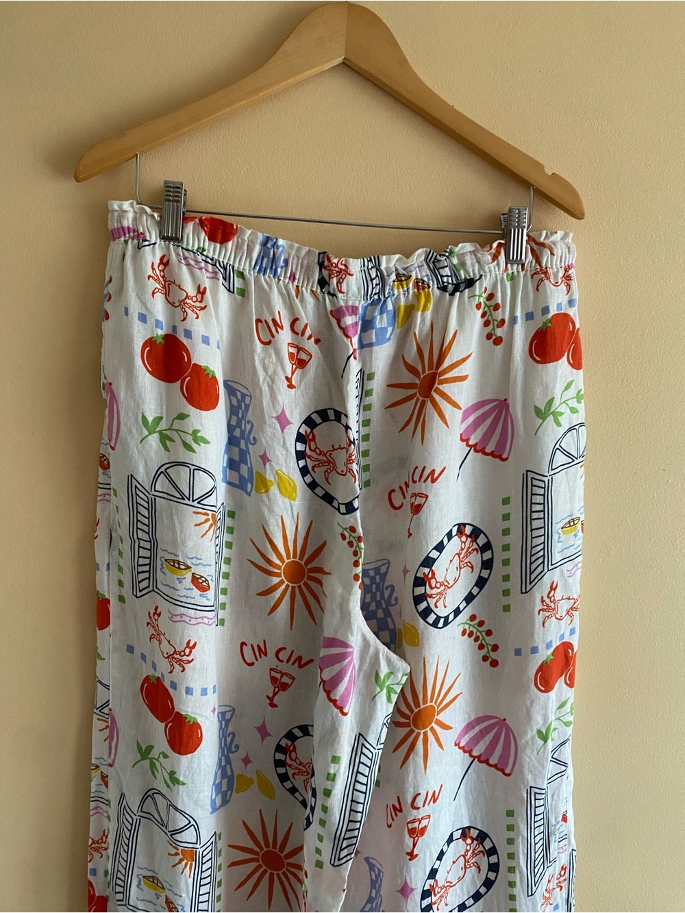 Cynthia Rowley 100% Linen Wide Leg Pants Mediterranean Print Woman XL Pockets - Picture 7 of 14